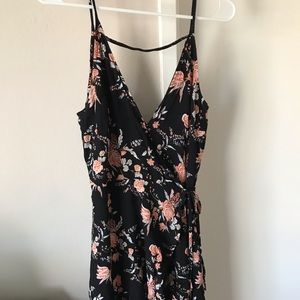 Black floral high-low wrap dress